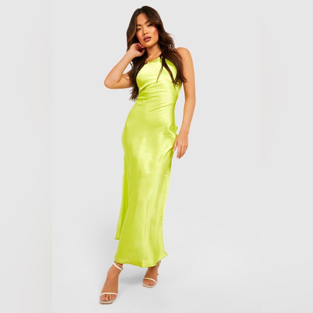 SATIN HALTER TIE BACK MIDI SLIP DRESS NWT size 8